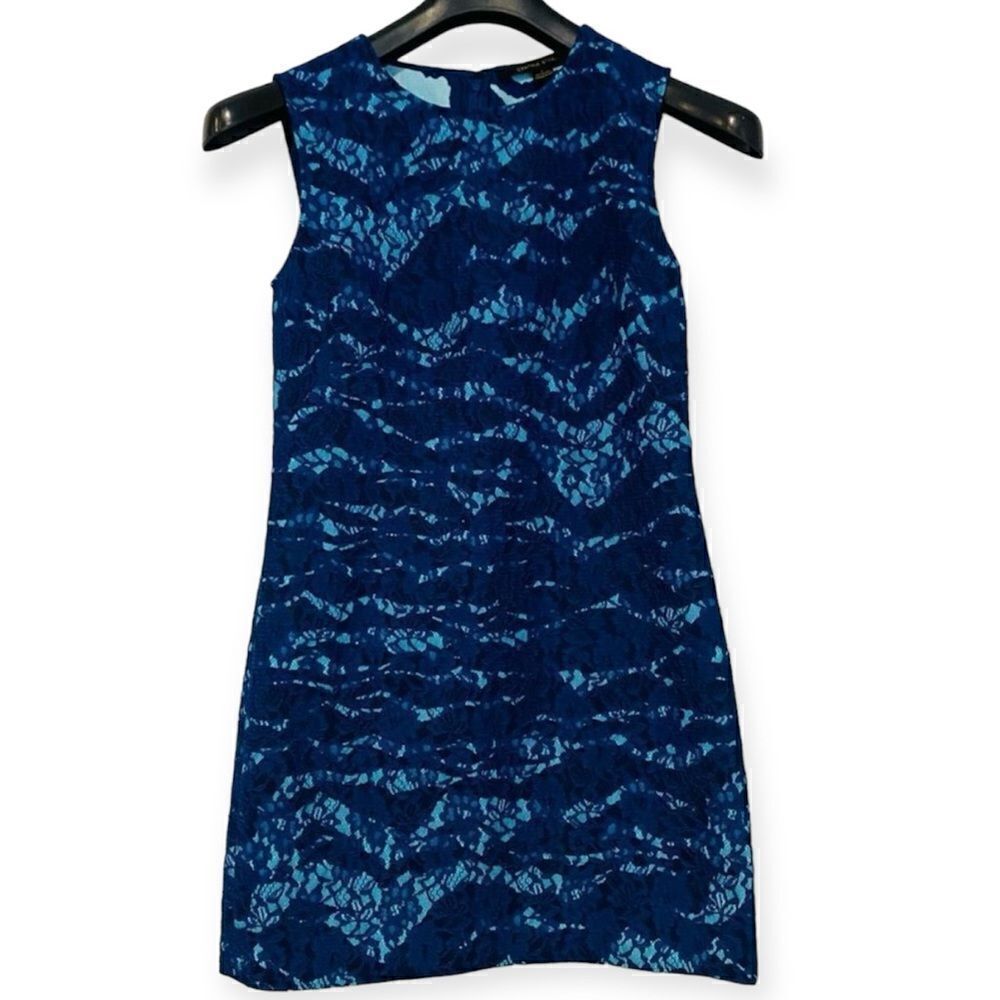Cynthia Steffe Blue Patterned Lace Mini Dress Size 2